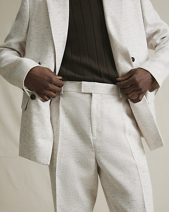 Cream Textured Suit Trousers