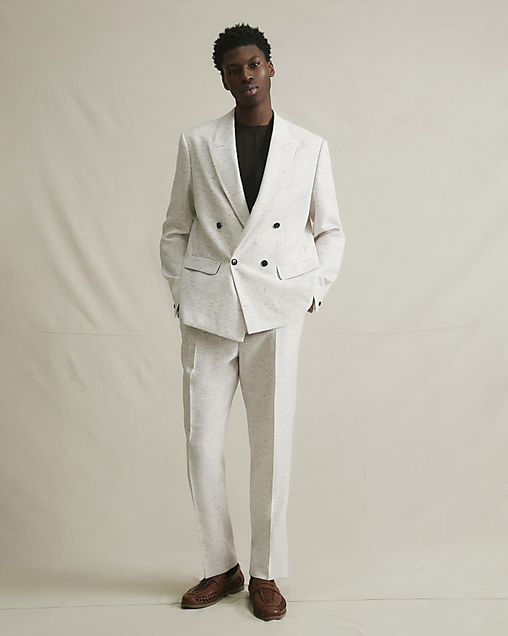 Cream Textured Suit Trousers