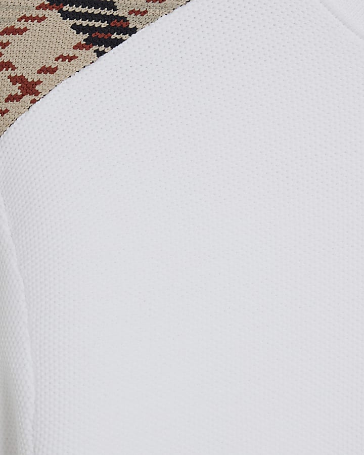 White Slim Fit Check Knit T-Shirt