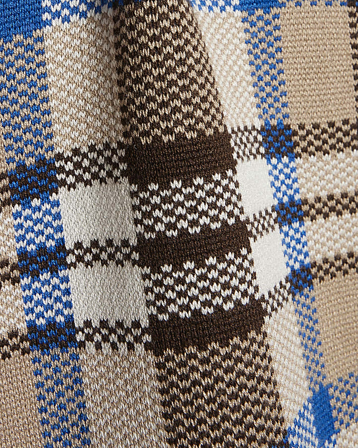 Beige Slim Fit Check Collar Polo Shirt