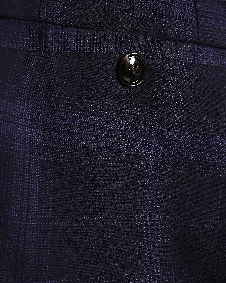 Navy Slim Fit Check Suit Trousers