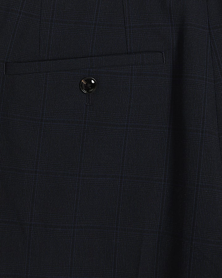 Navy Slim Fit Check Suit Trousers
