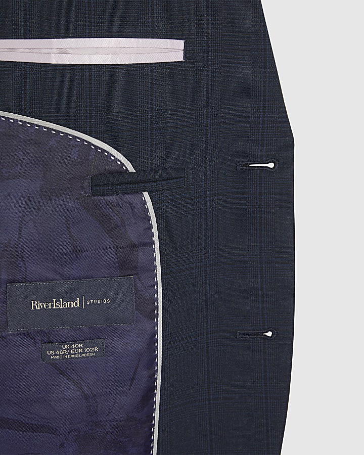 Navy Slim Fit Check Suit Jacket