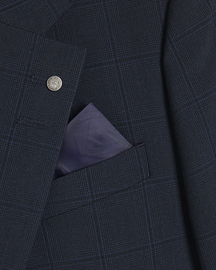 Navy Slim Fit Check Suit Jacket
