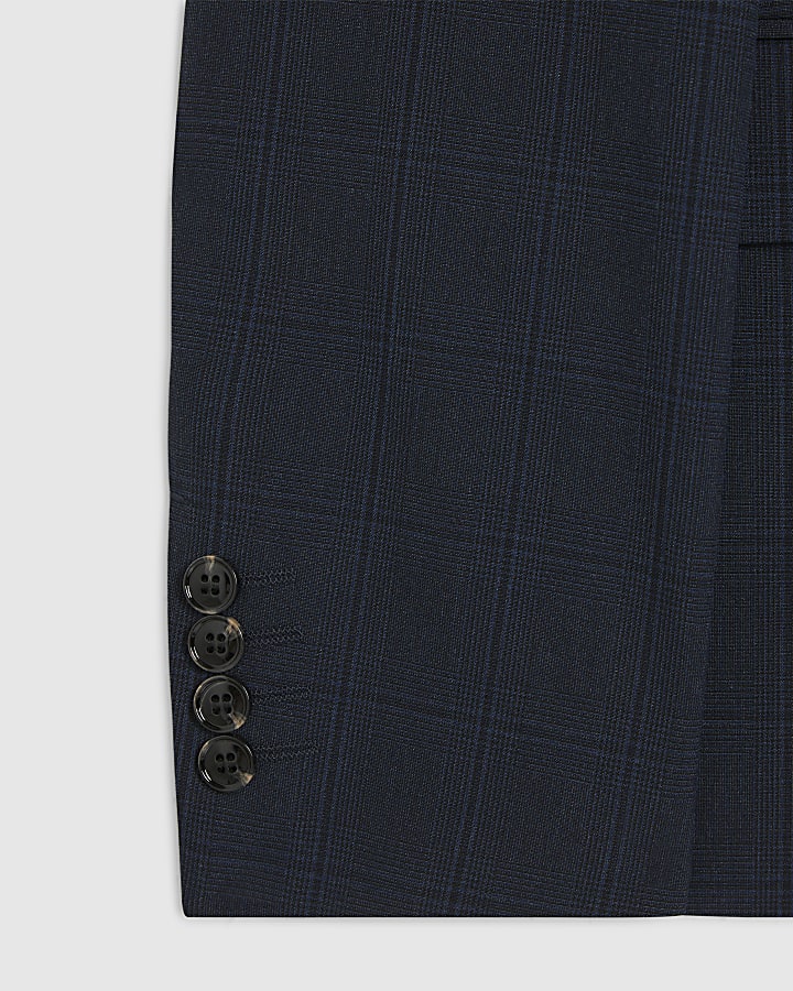 Navy Slim Fit Check Suit Jacket