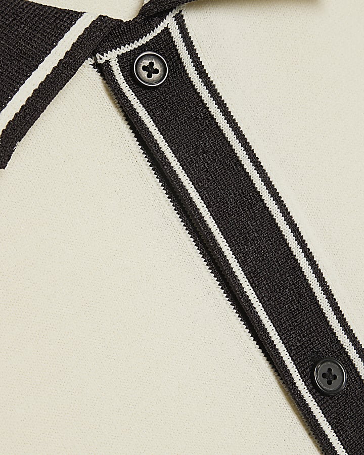 Cream Colour Block Short Sleeve Knit Shirt