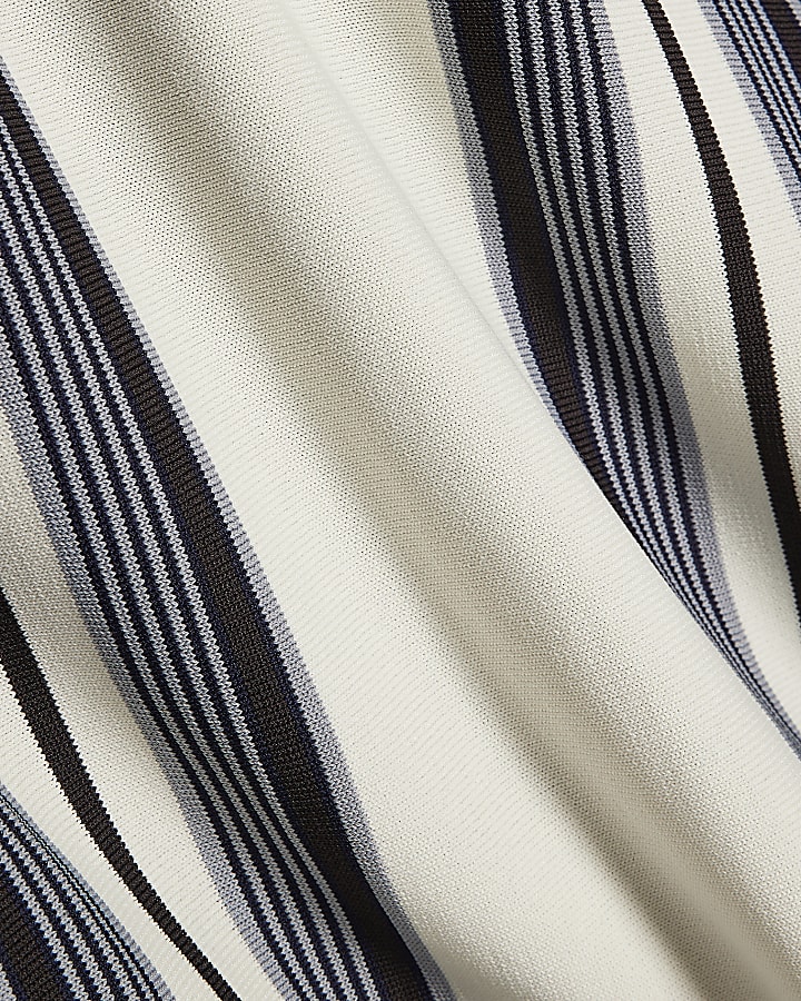 Navy Slim Fit Stripe Colour Block Polo Shirt