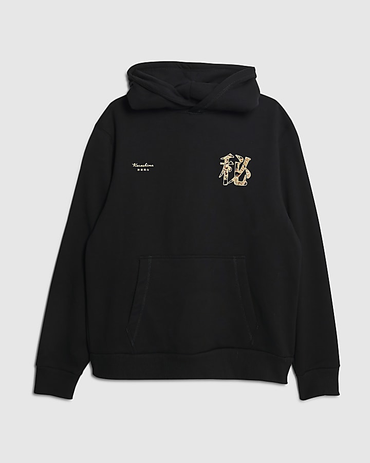 Black Regular Fit Dragon Karashima Hoodie