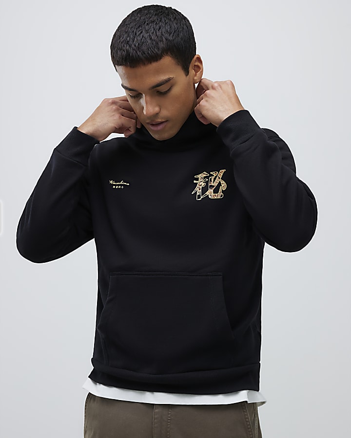 Black Regular Fit Dragon Karashima Hoodie