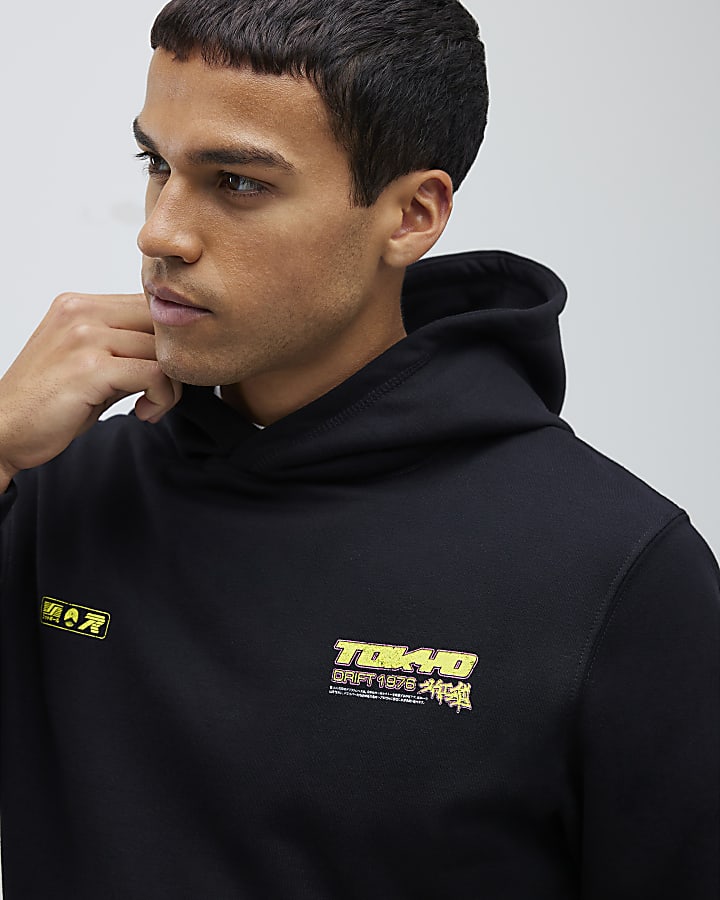 Black Regular Fit Tokyo Drift Hoodie