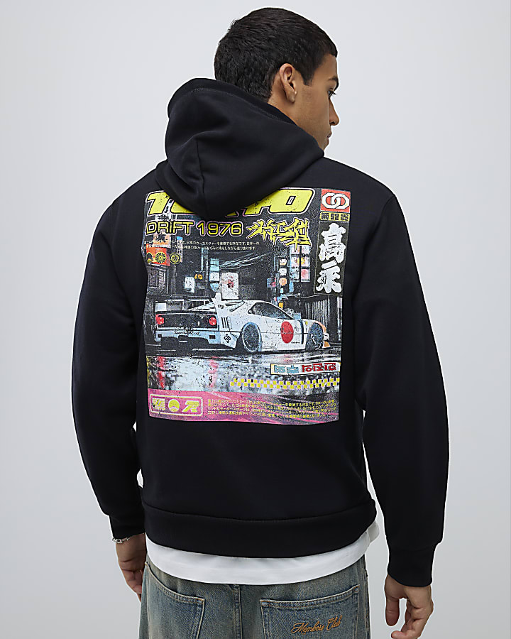 Black Regular Fit Tokyo Drift Hoodie