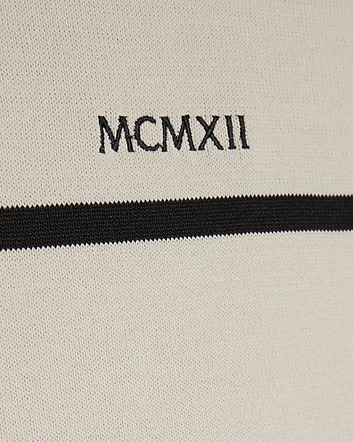 Beige Slim Fit Chest Blocked T-Shirt