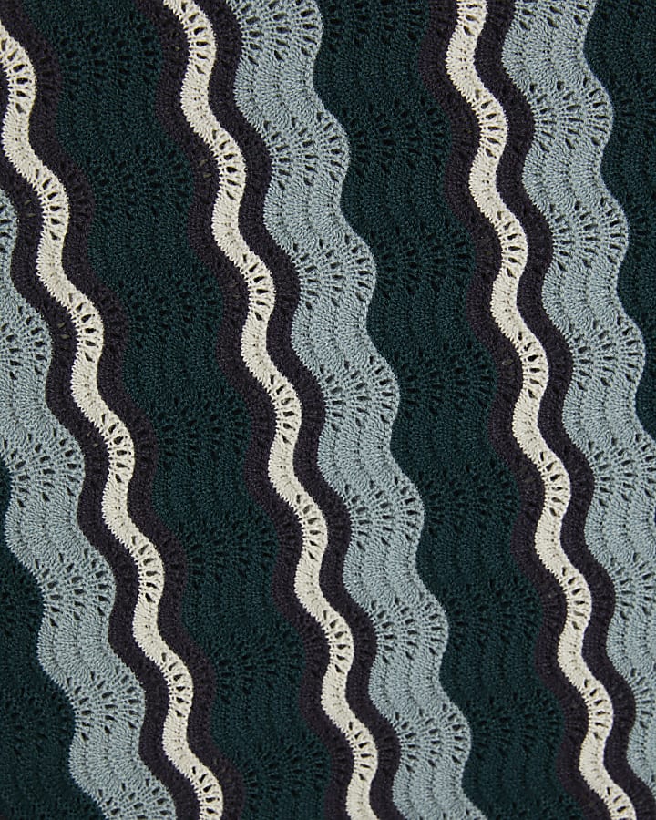 Green Slim Fit Wavy Stripe Polo Shirt