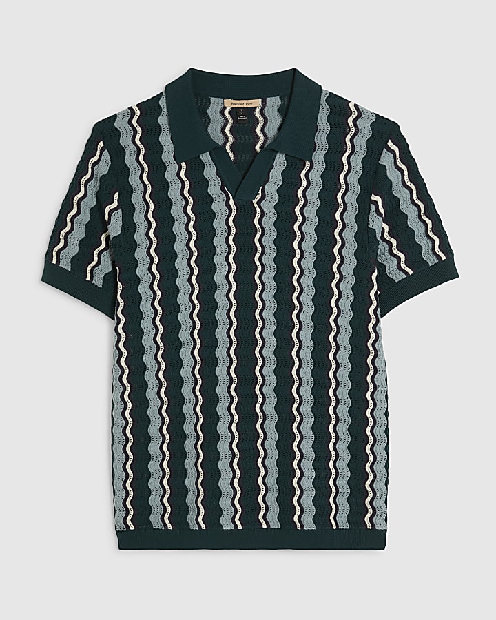 Green Slim Fit Wavy Stripe Polo Shirt