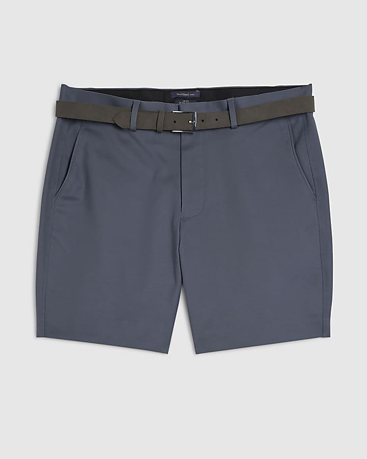 Grey Slim Fit Belted Chino Shorts