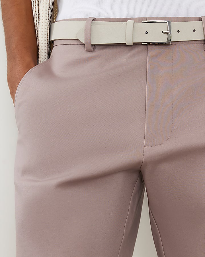 Pink Slim Fit Belted Chino Shorts