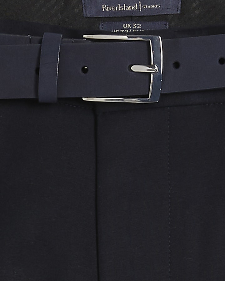 Navy Slim Fit Belted Chino Shorts