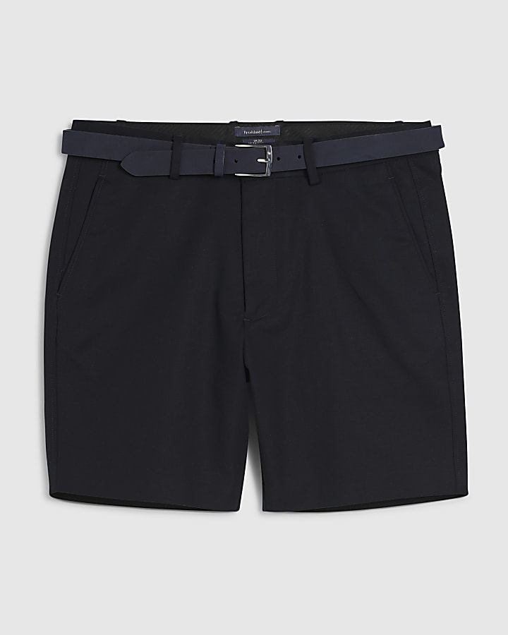 Navy Slim Fit Belted Chino Shorts