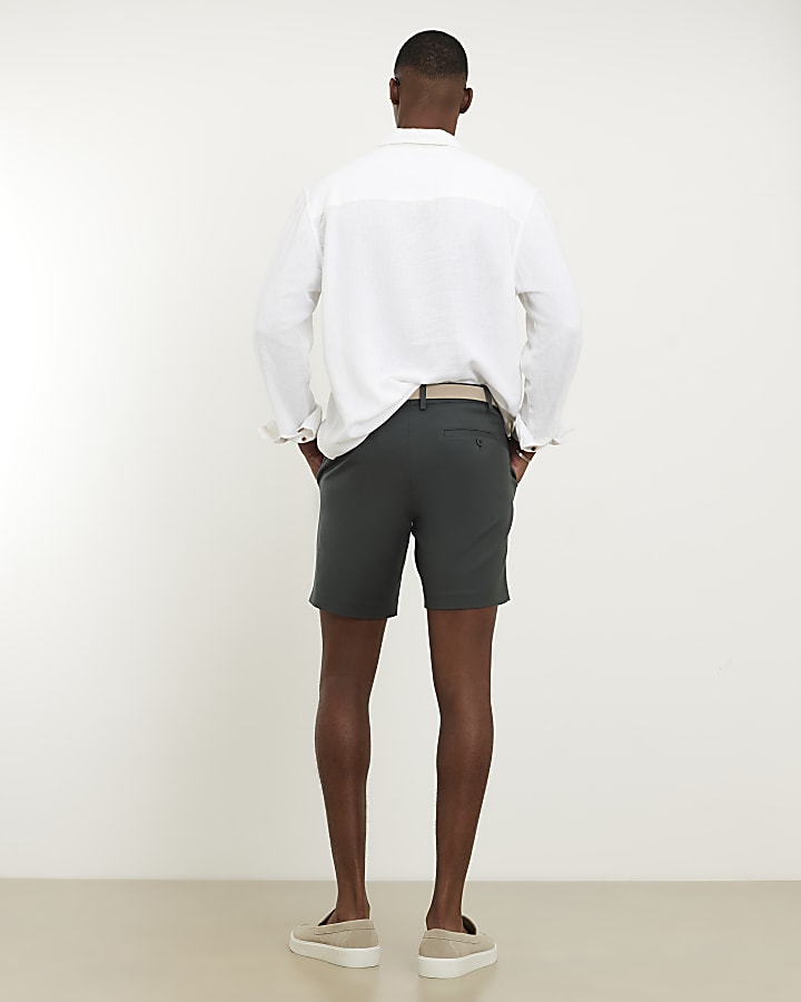 Khaki Slim Fit Belted Chino Shorts
