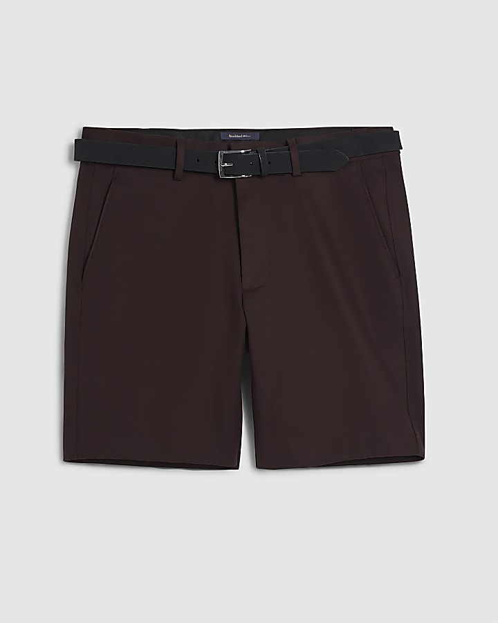 Brown Slim Stretch Chino Short with Belt
