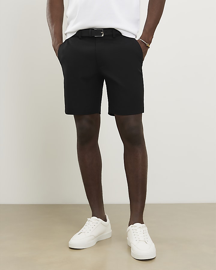 Black Slim Fit Belted Chino Shorts