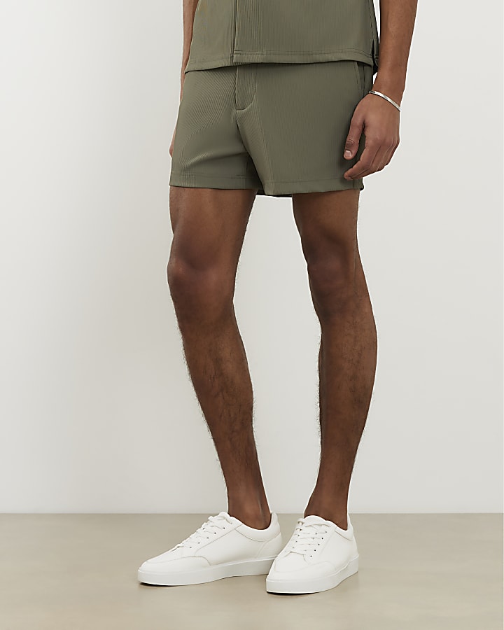 Khaki Elasticated Rib Shorts