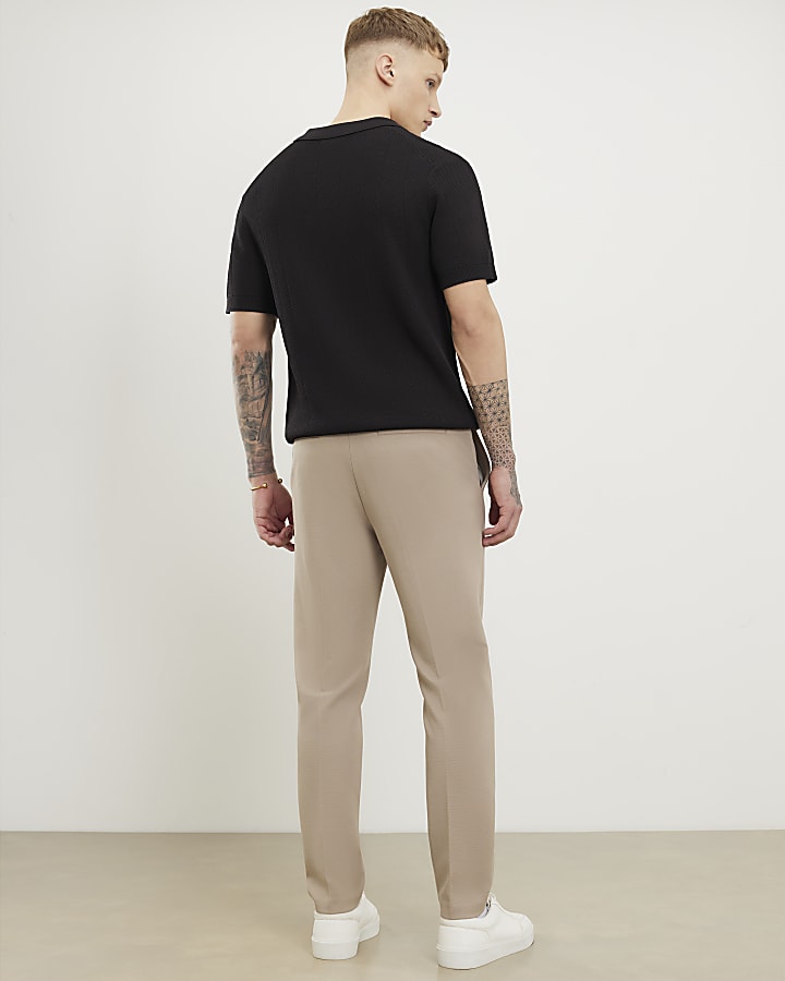 Beige Skinny Fit Elasticated Trousers