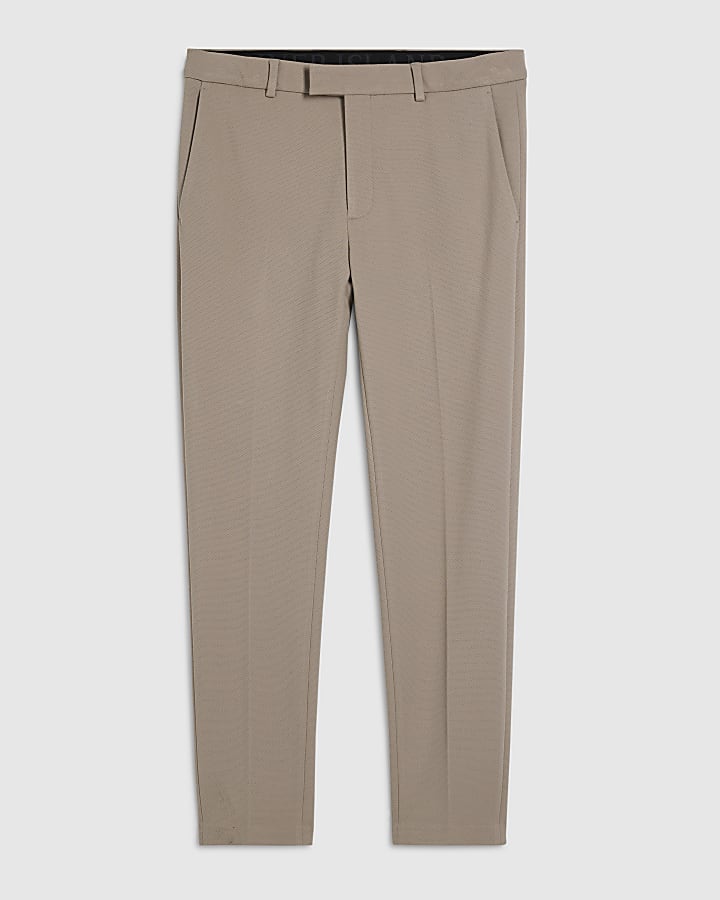 Beige Skinny Fit Elasticated Trousers
