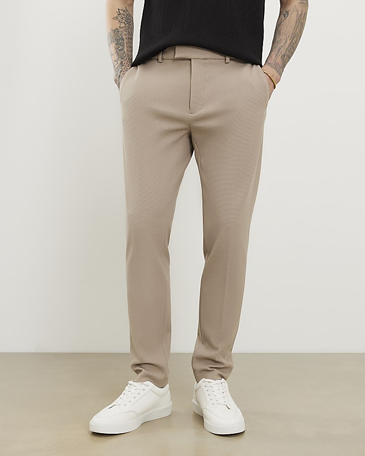 Beige Skinny Fit Elasticated Trousers