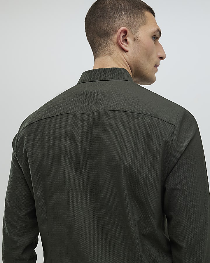 Khaki Muscle Fit Textured Shirt
