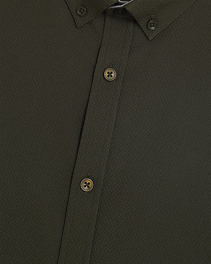 Khaki Muscle Fit Textured Shirt