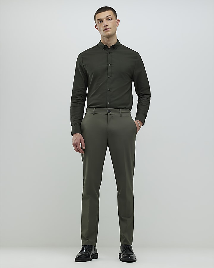 Khaki Muscle Fit Textured Shirt