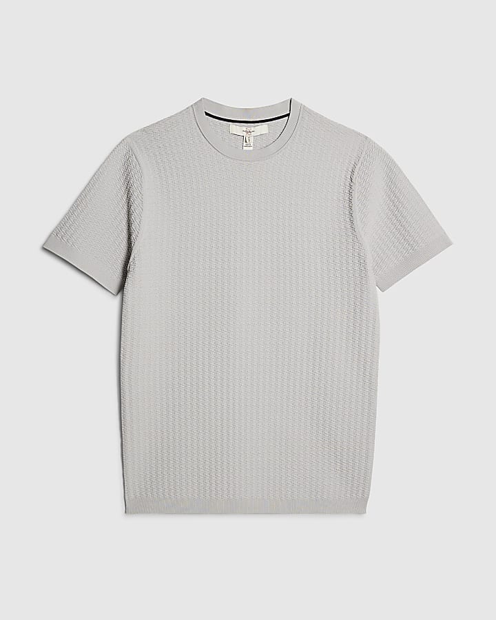 Grey Muscle Fit Zig Zag Texture T-Shirt