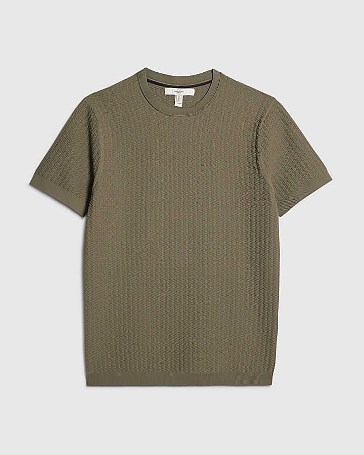 Green Muscle Fit Zig Zag Texture T-Shirt