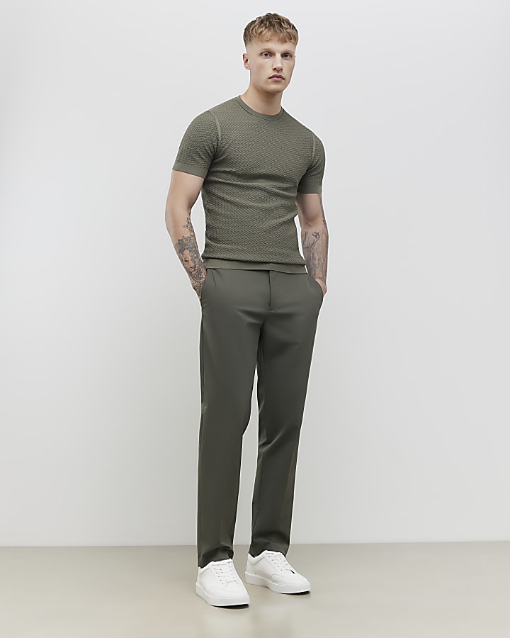 Green Muscle Fit Zig Zag Texture T-Shirt