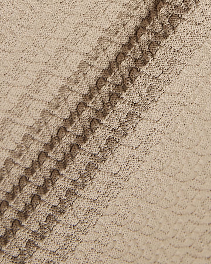 Beige Muscle Fit Zig Zag Texture T-shirt