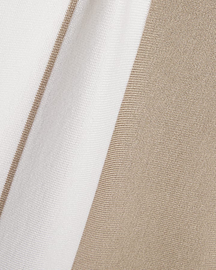 Beige Colour Blocked Stripe Polo Shirt