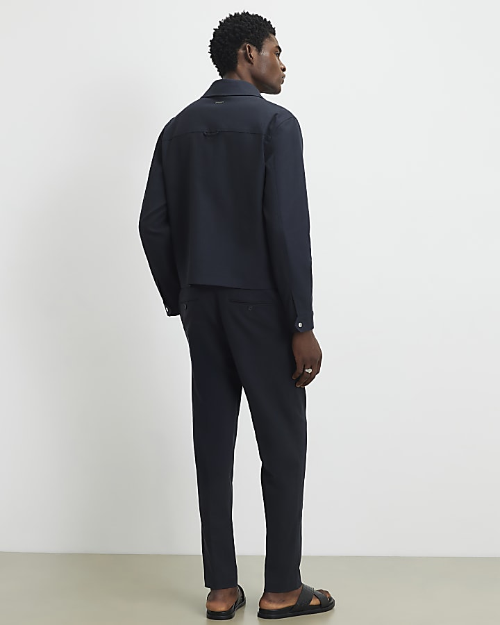 Navy Slim Fit Linen Blend Trousers