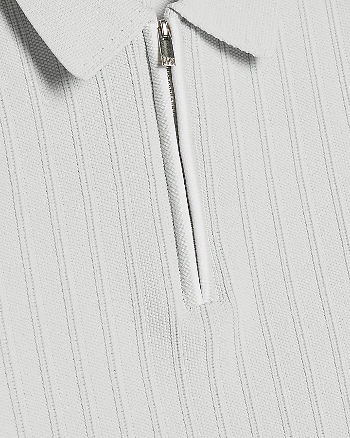 Blue Muscle Fit Ribbed Polo Shirt