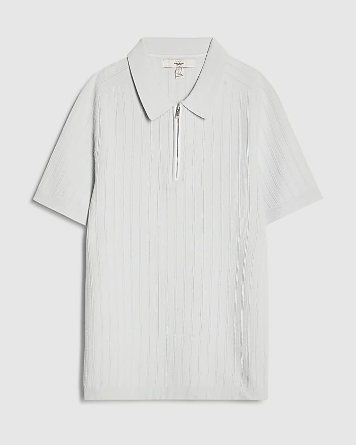 Blue Muscle Fit Ribbed Polo Shirt