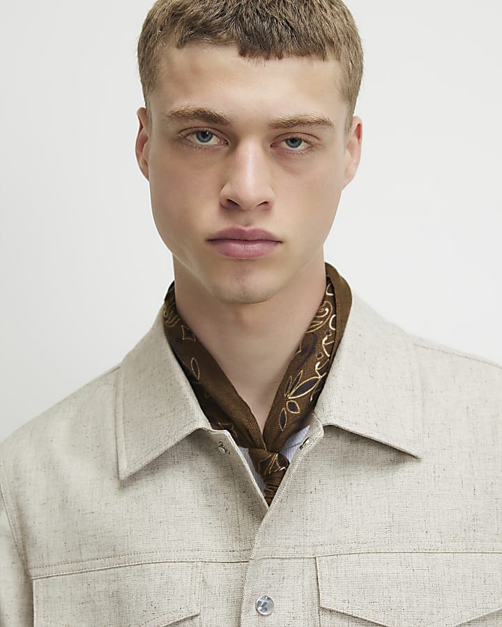 Beige Boxy Linen Blend Western Jacket
