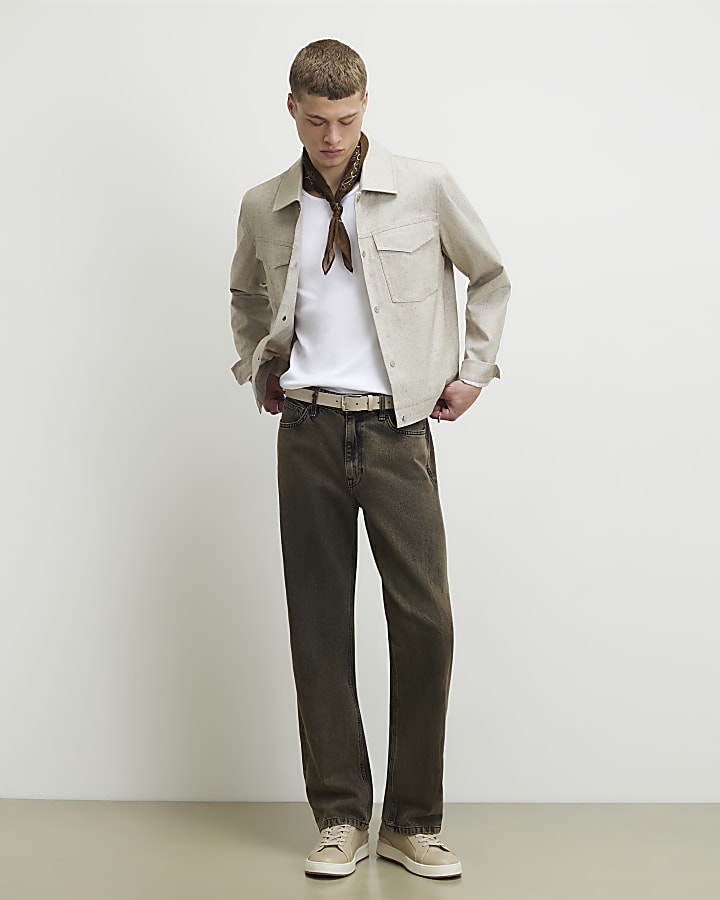Beige Boxy Linen Blend Western Jacket