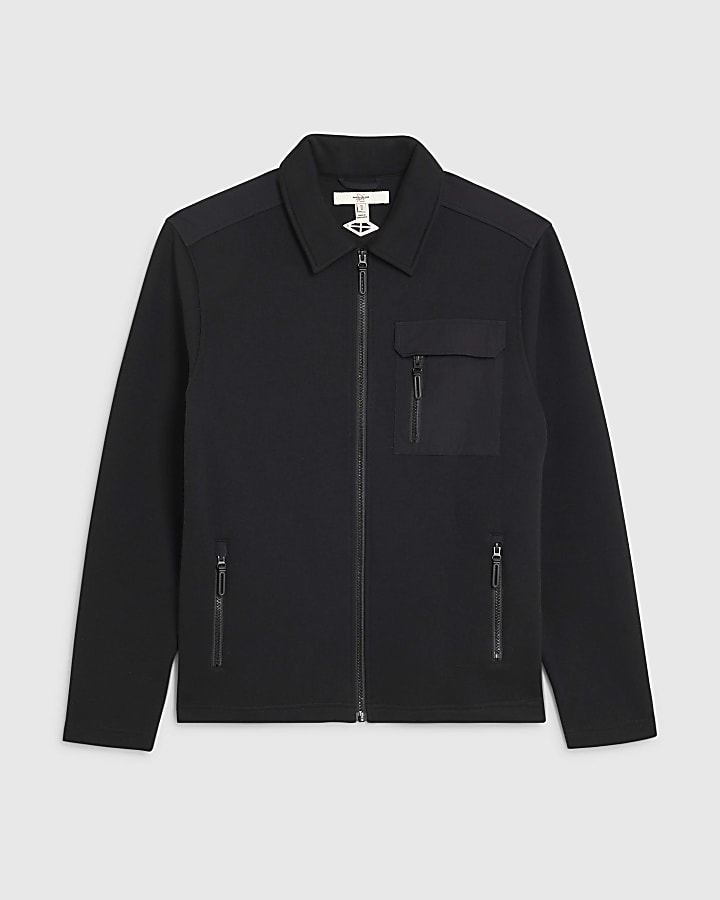 Black Slim Fit Nylon Hybrid Shacket