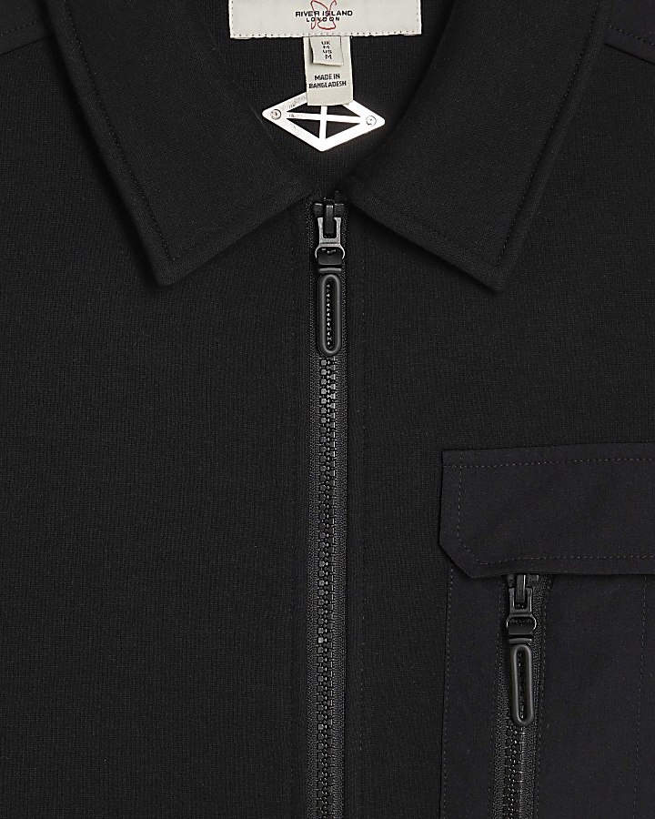 Black Slim Fit Nylon Hybrid Shacket