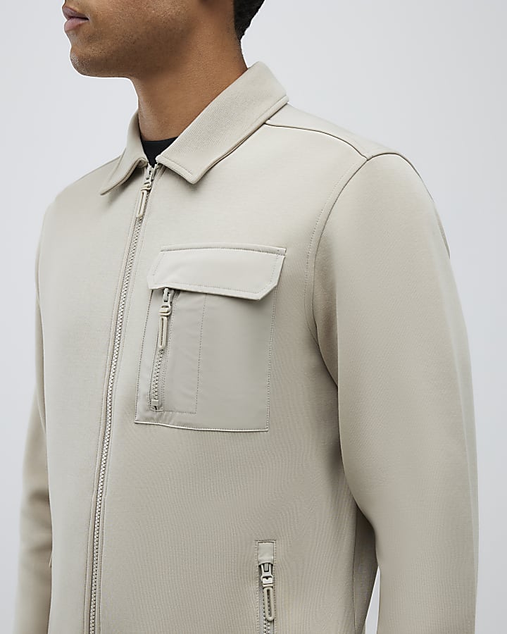 Beige Nylon Hybrid Shacket