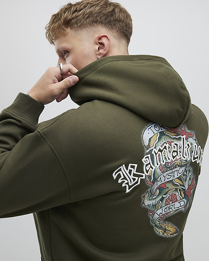 Khaki Oversized Fit Japanese Kamakura Hoodie