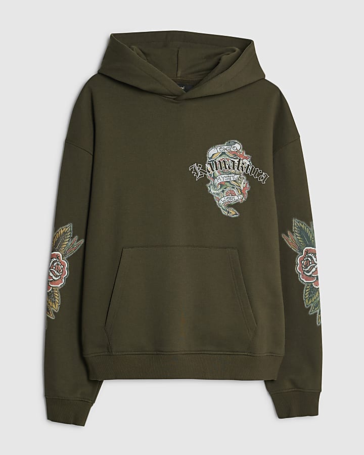 Khaki Oversized Fit Japanese Kamakura Hoodie