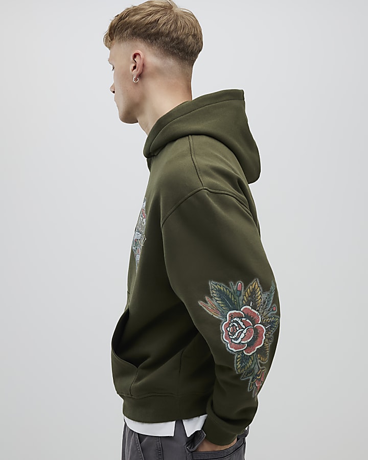 Khaki Oversized Fit Japanese Kamakura Hoodie