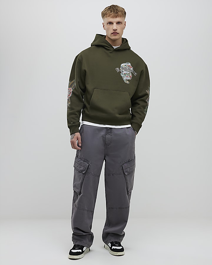 Khaki Oversized Fit Japanese Kamakura Hoodie