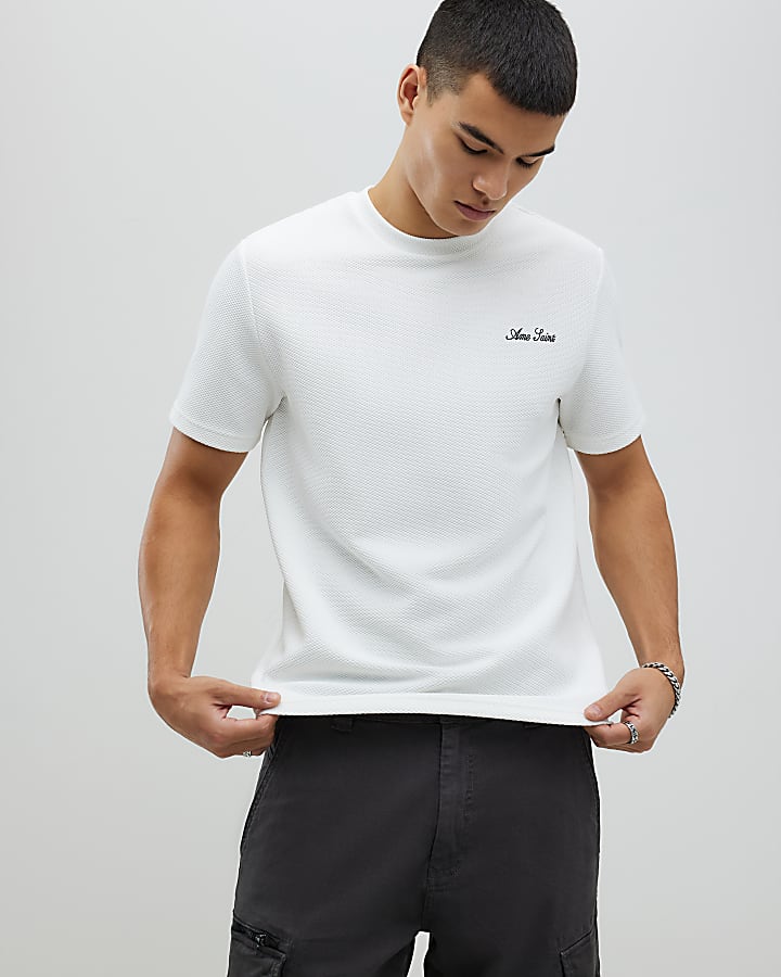 Navy Slim Fit Textured Ame Saint T-Shirt